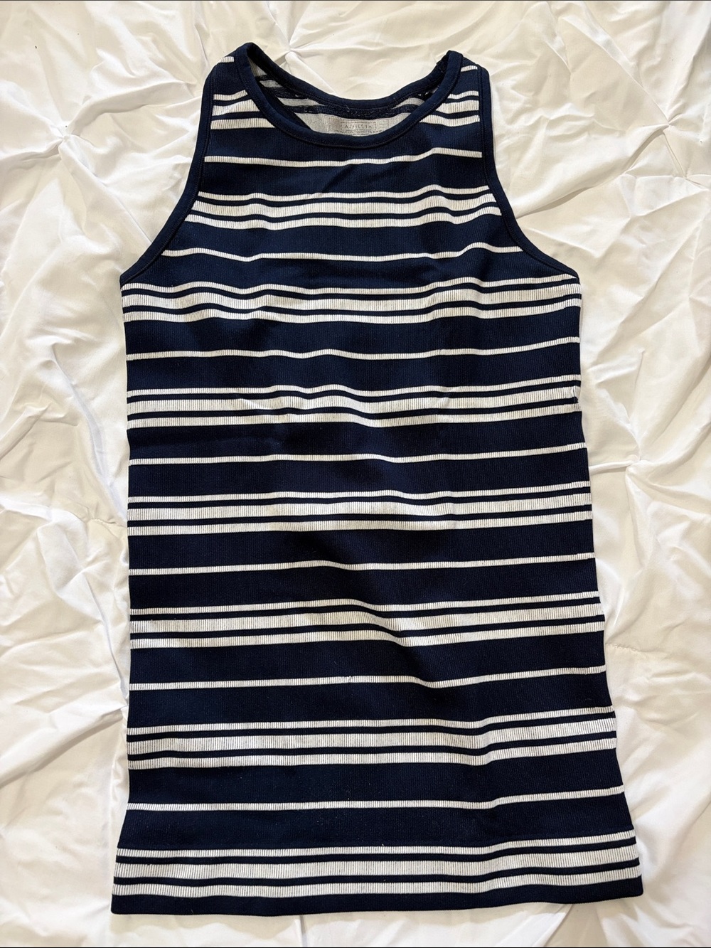 Striped Navy and White Athleta Small Ribbed Racerback Workout/Athletic Tank Top